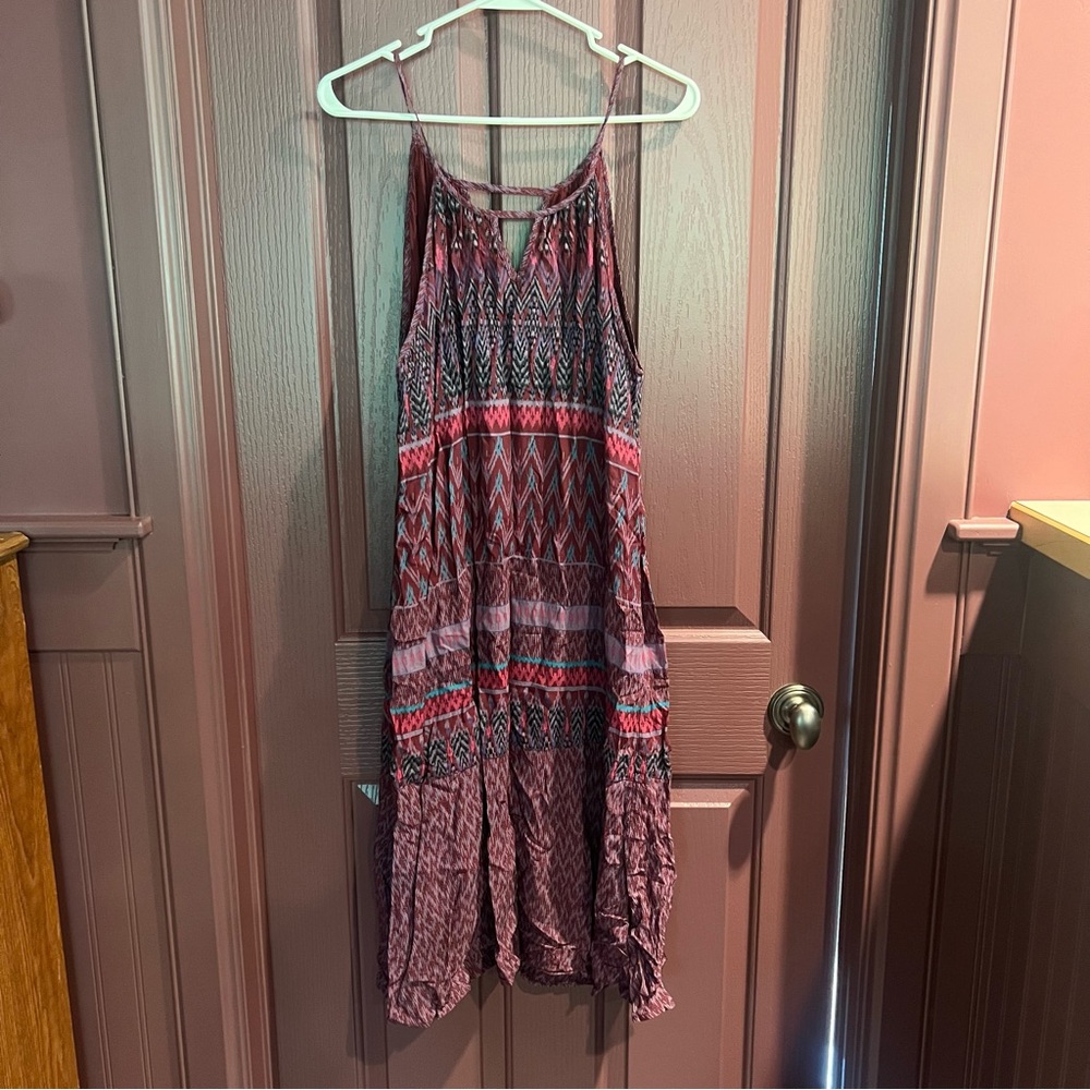 Prana Geometric Midi Dress - Red and Pink